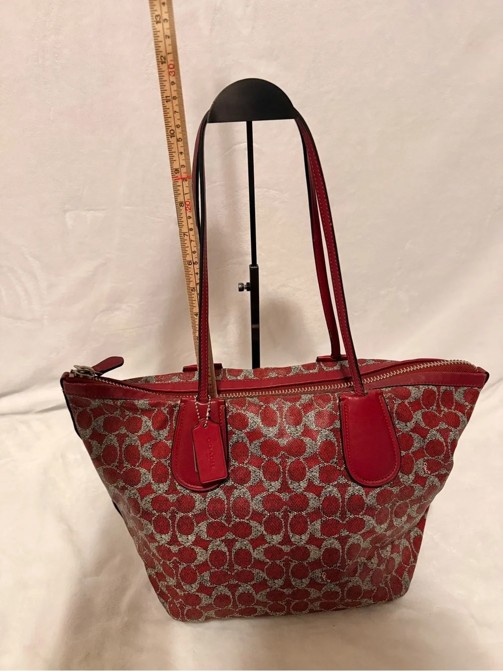 Coach Signature Coated Canvas Taxi Zip Top Red Tote with Removable Pouch